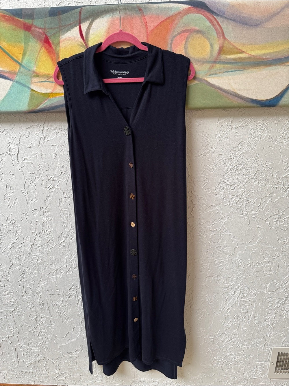 Soft Surroundings Sleeveless Collared Unique Button-Front Dress in Deep Navy